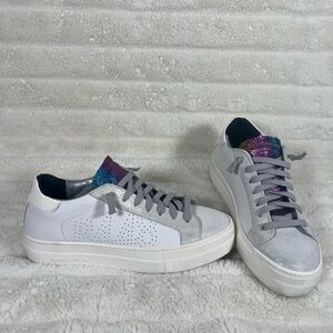 P448 White THEA RAINBOW Leather  LOW-TOP SNEAKERS Size 39 EU, 8 1/2 US